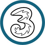 Logo for Three, one of the Mobile Top-Up Networks for Mobile Top-Up & International Calling Card Solutions avaiable from 3R Telecom