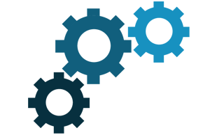 Image of 3 connected mechanical cogs, used to demonstrate the EPOS Configuration Services provided from 3R Telecom